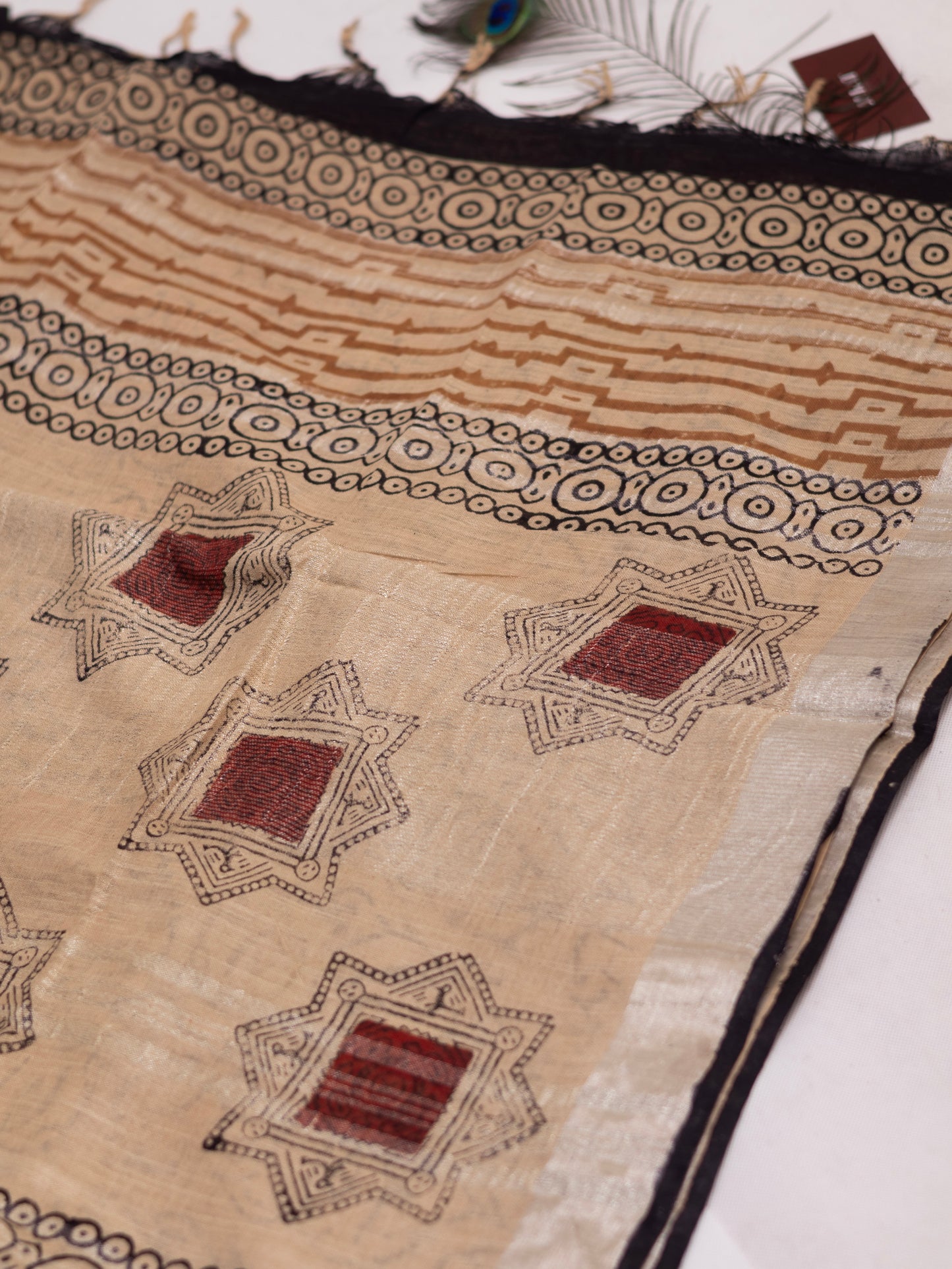 Bagru/dabu printed Linen-cotton saree-S151(D)