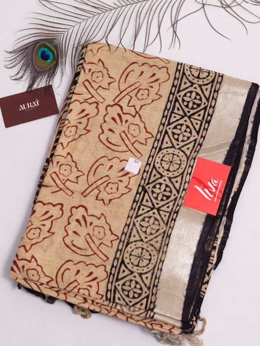 Bagru/dabu printed Linen-cotton saree-S151(B)