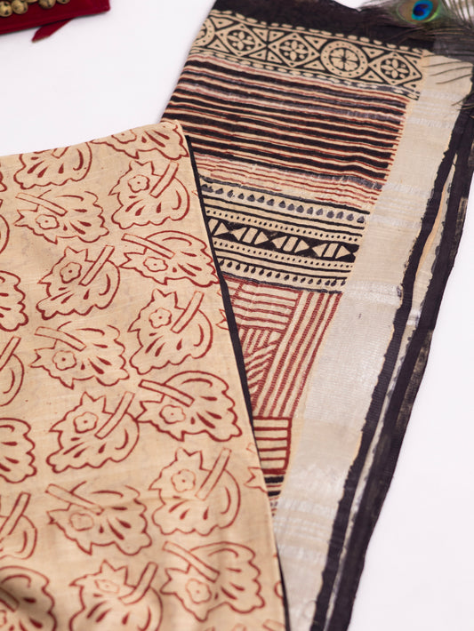 Bagru/dabu printed Linen-cotton saree-S151(B)