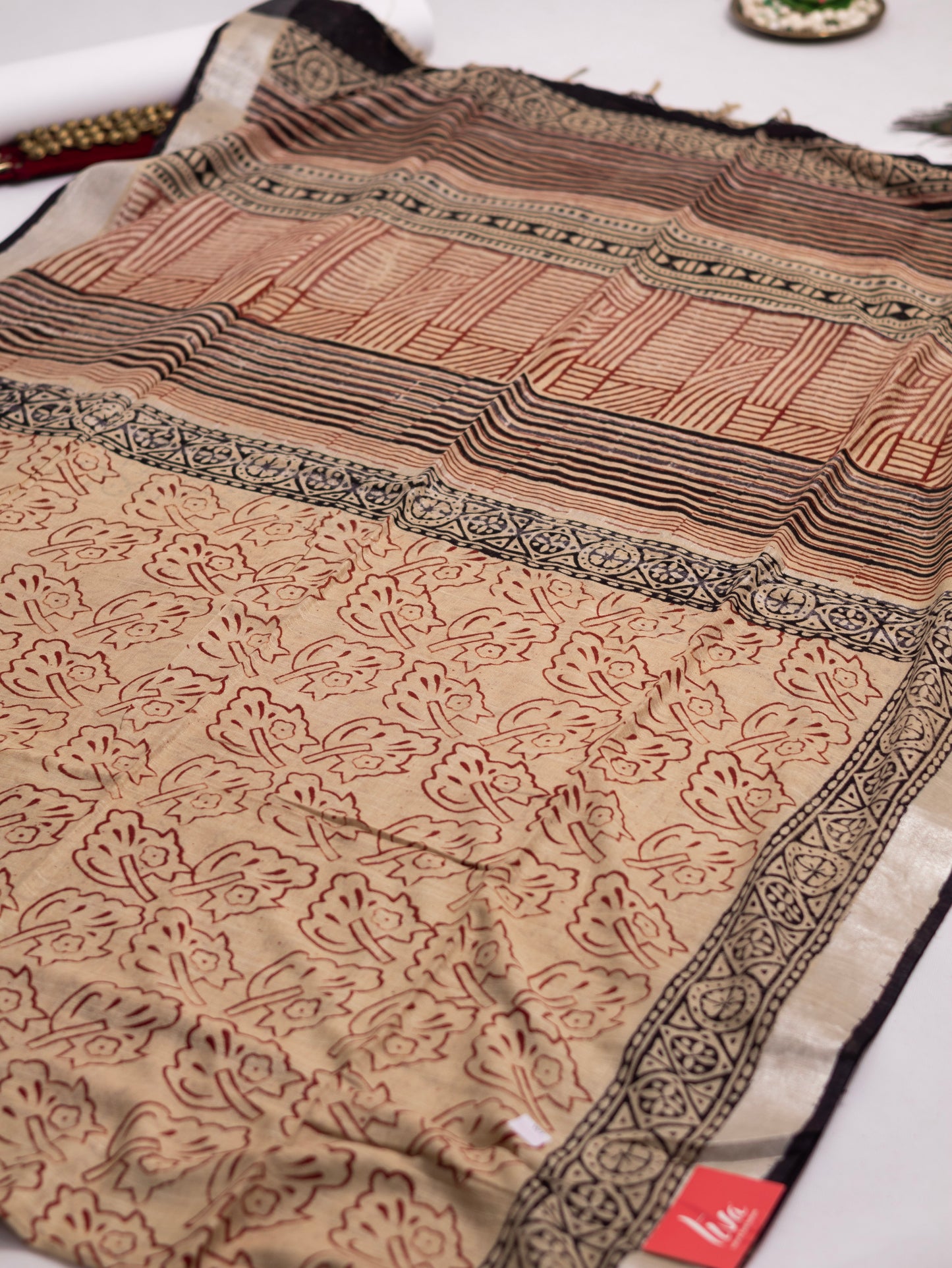 Bagru/dabu printed Linen-cotton saree-S151(B)