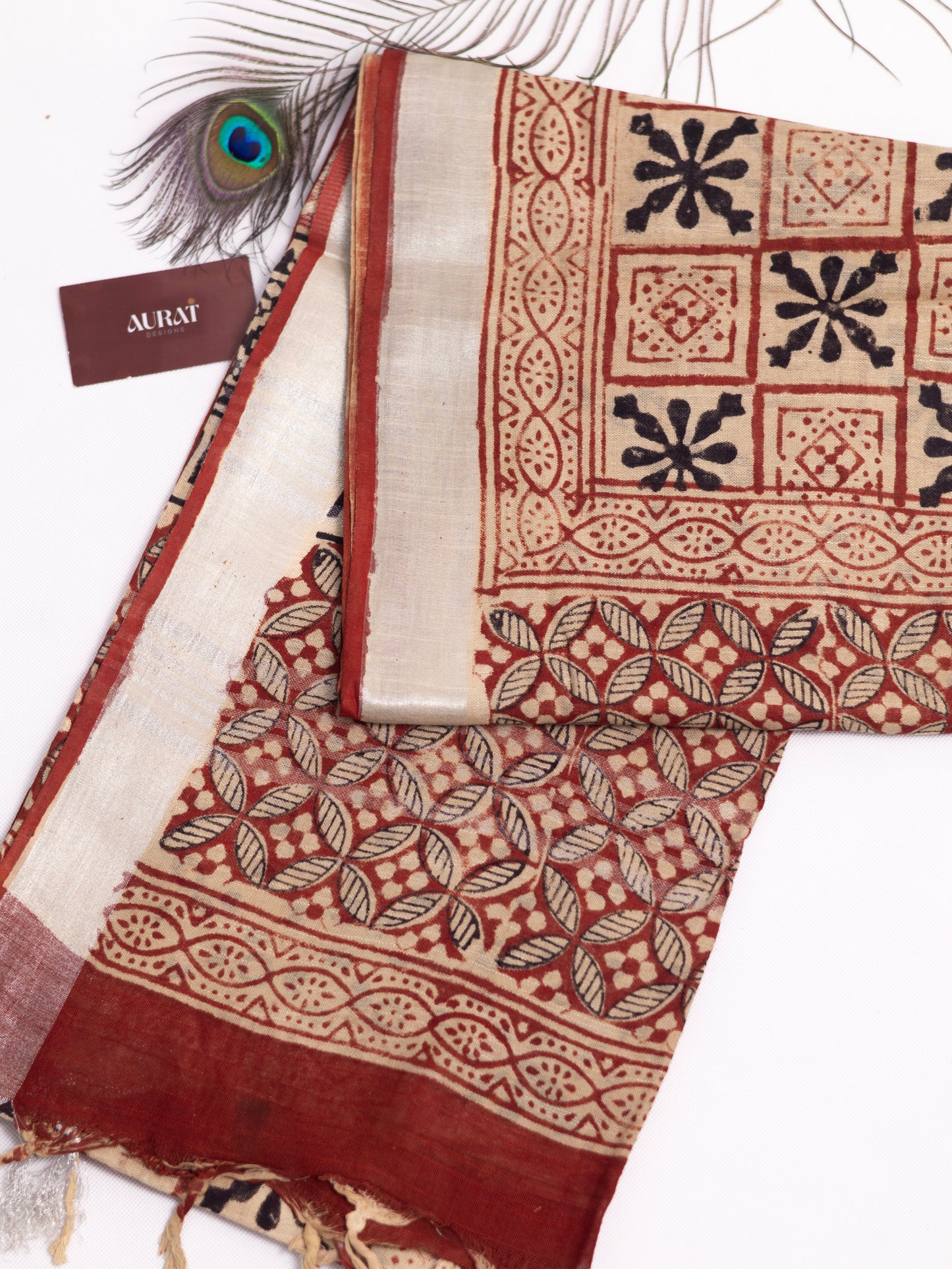 Bagru/dabu printed Linen-cotton saree-S151(E)