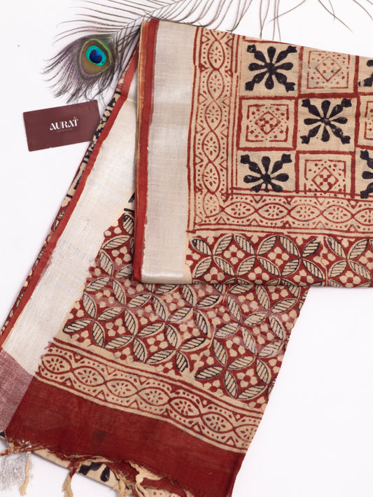 Bagru/dabu printed Linen-cotton saree-S151(E)