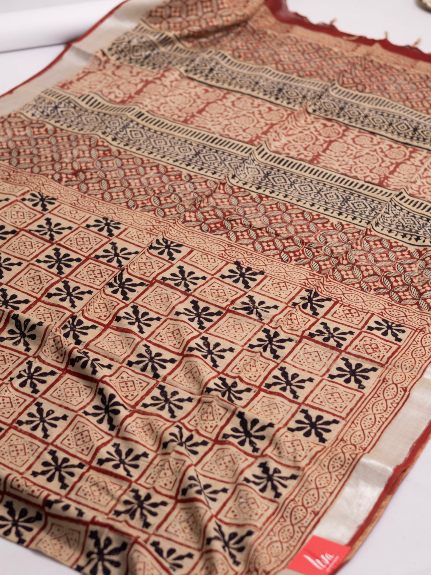 Bagru/dabu printed Linen-cotton saree-S151(E)