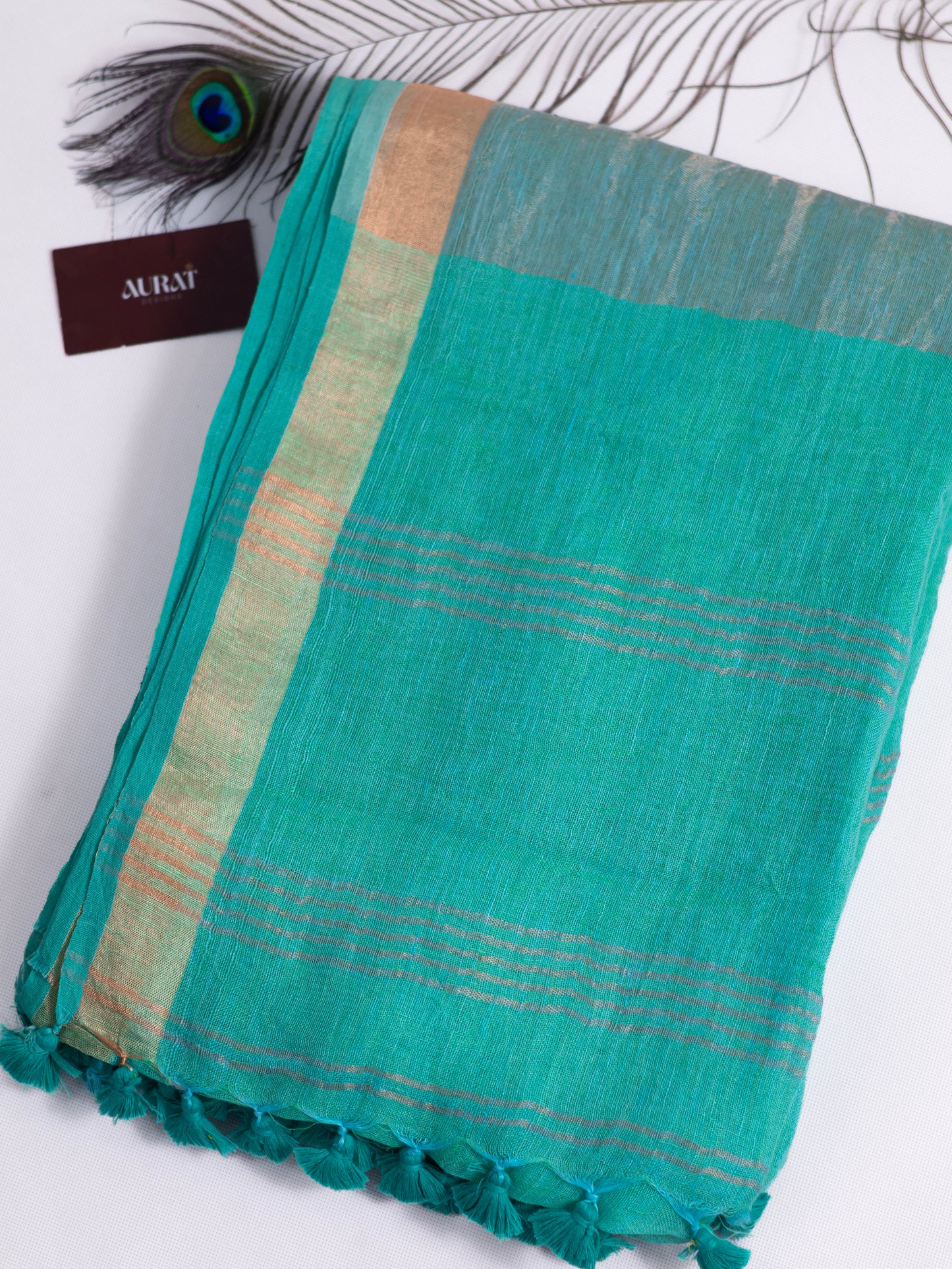 Seagreen color pure linen saree-S193