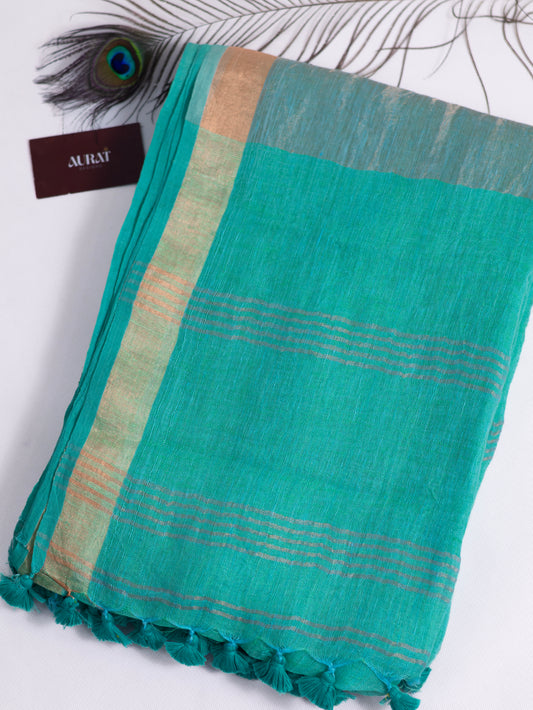 Seagreen color pure linen saree-S193