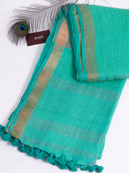 Seagreen color pure linen saree-S193