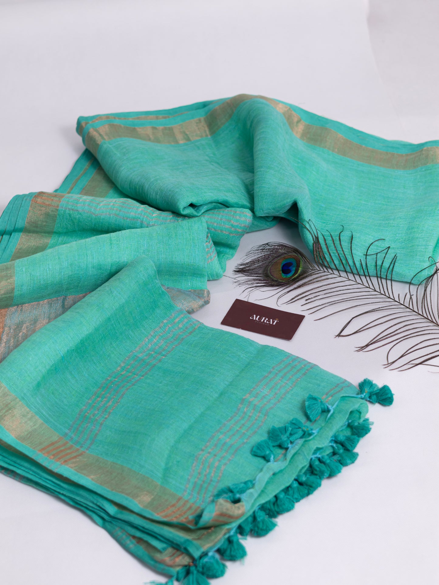 Seagreen color pure linen saree-S193