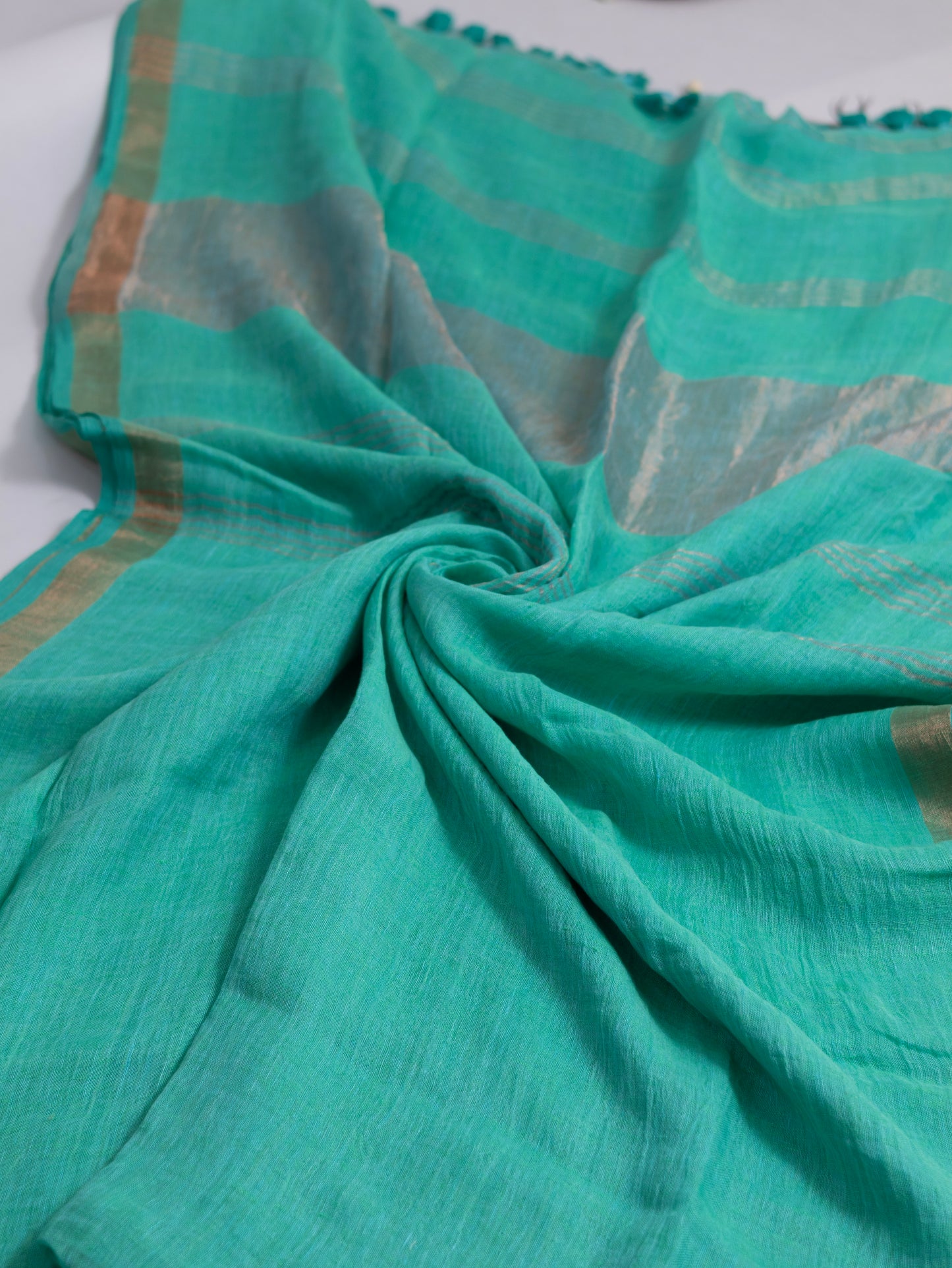 Seagreen color pure linen saree-S193