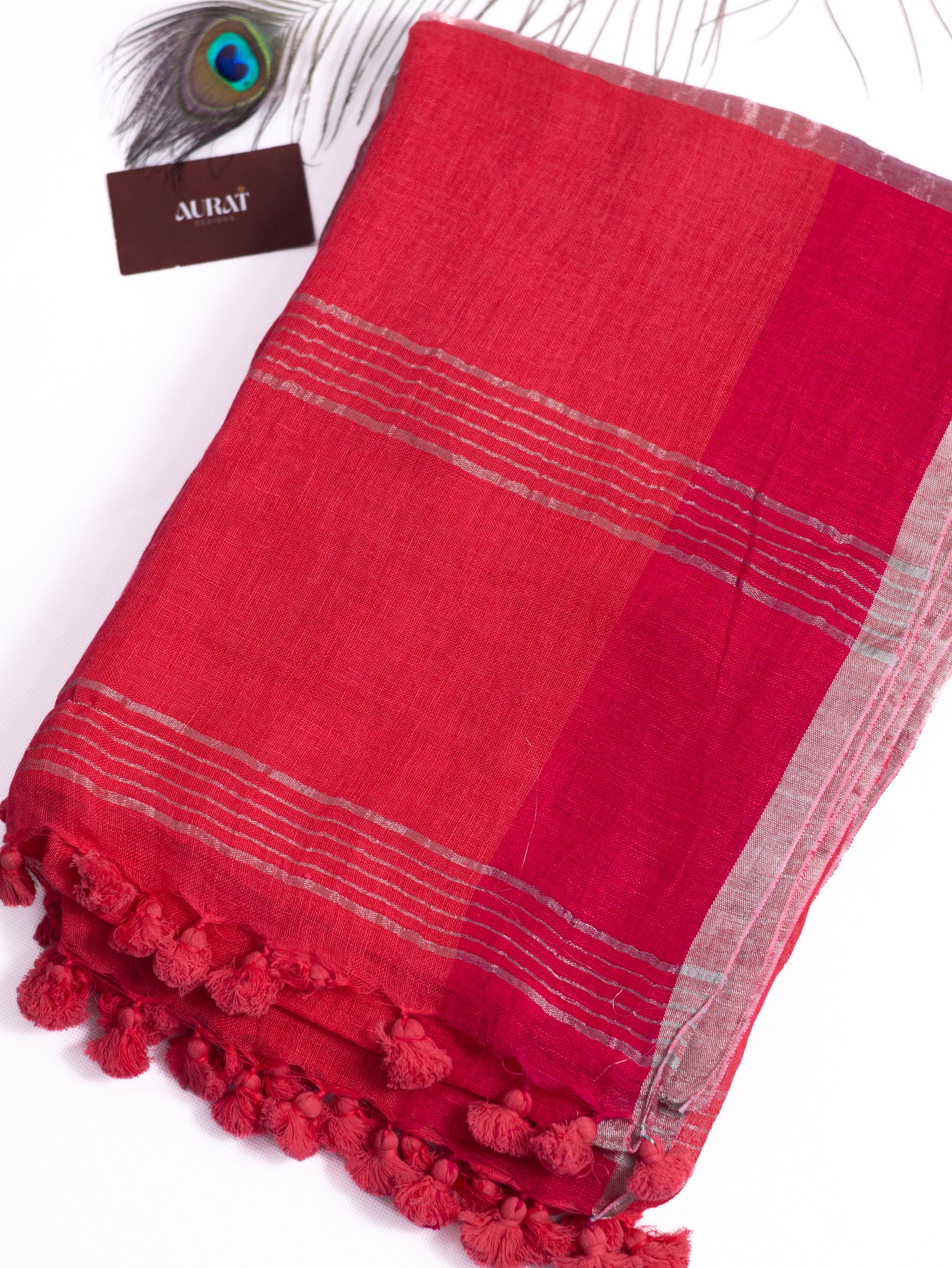 Peach & Rani pink color pure linen saree-S194
