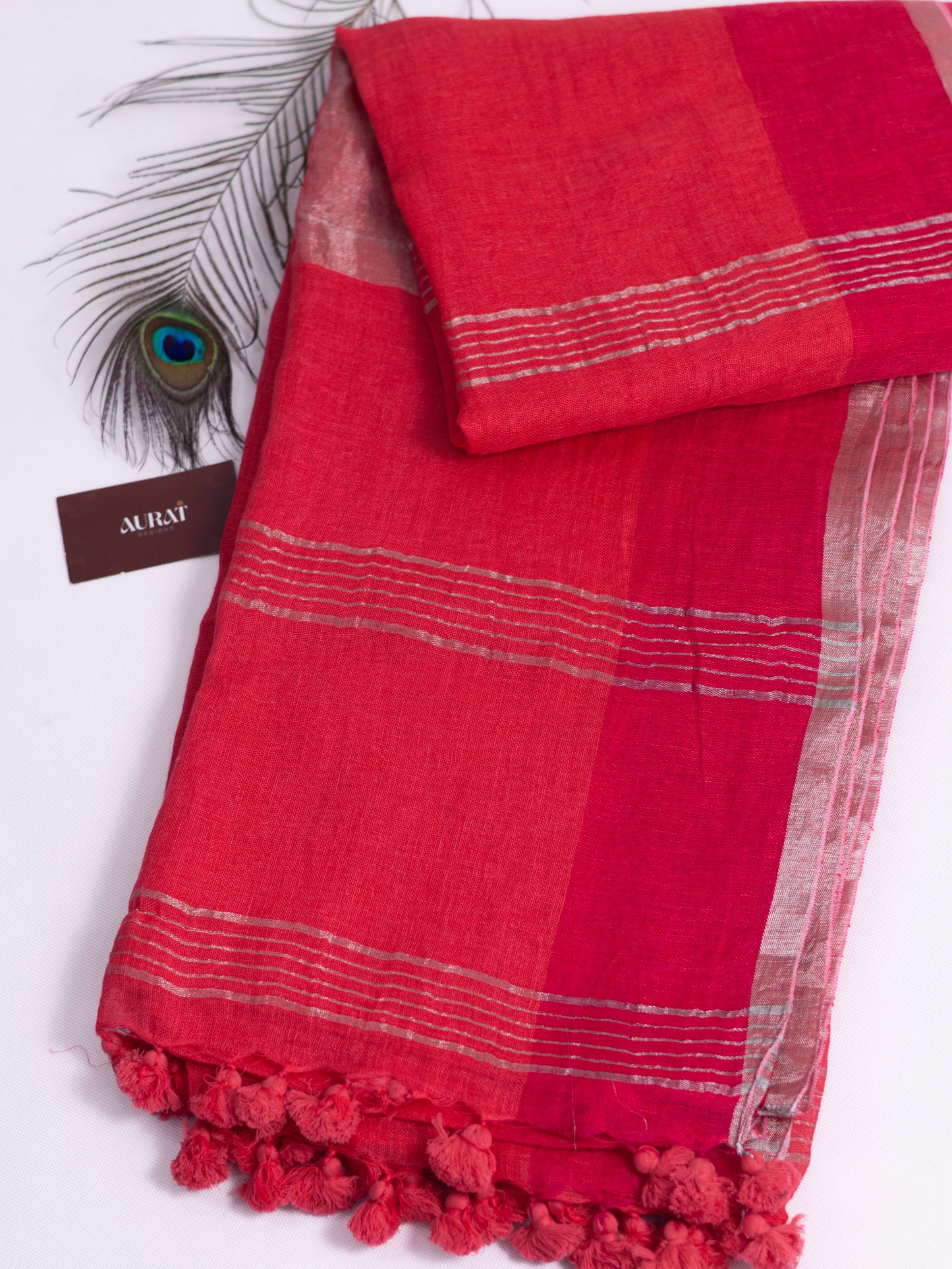 Peach & Rani pink color pure linen saree-S194