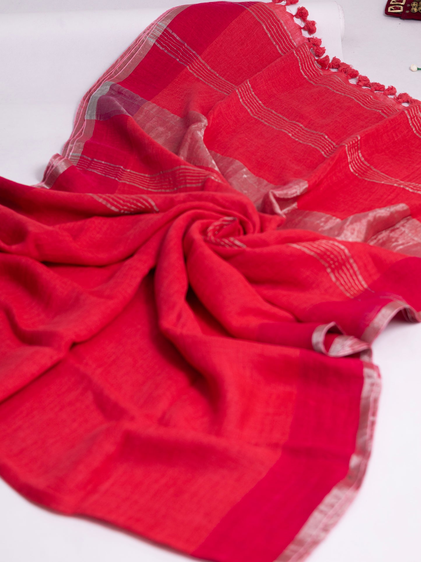 Peach & Rani pink color pure linen saree-S194