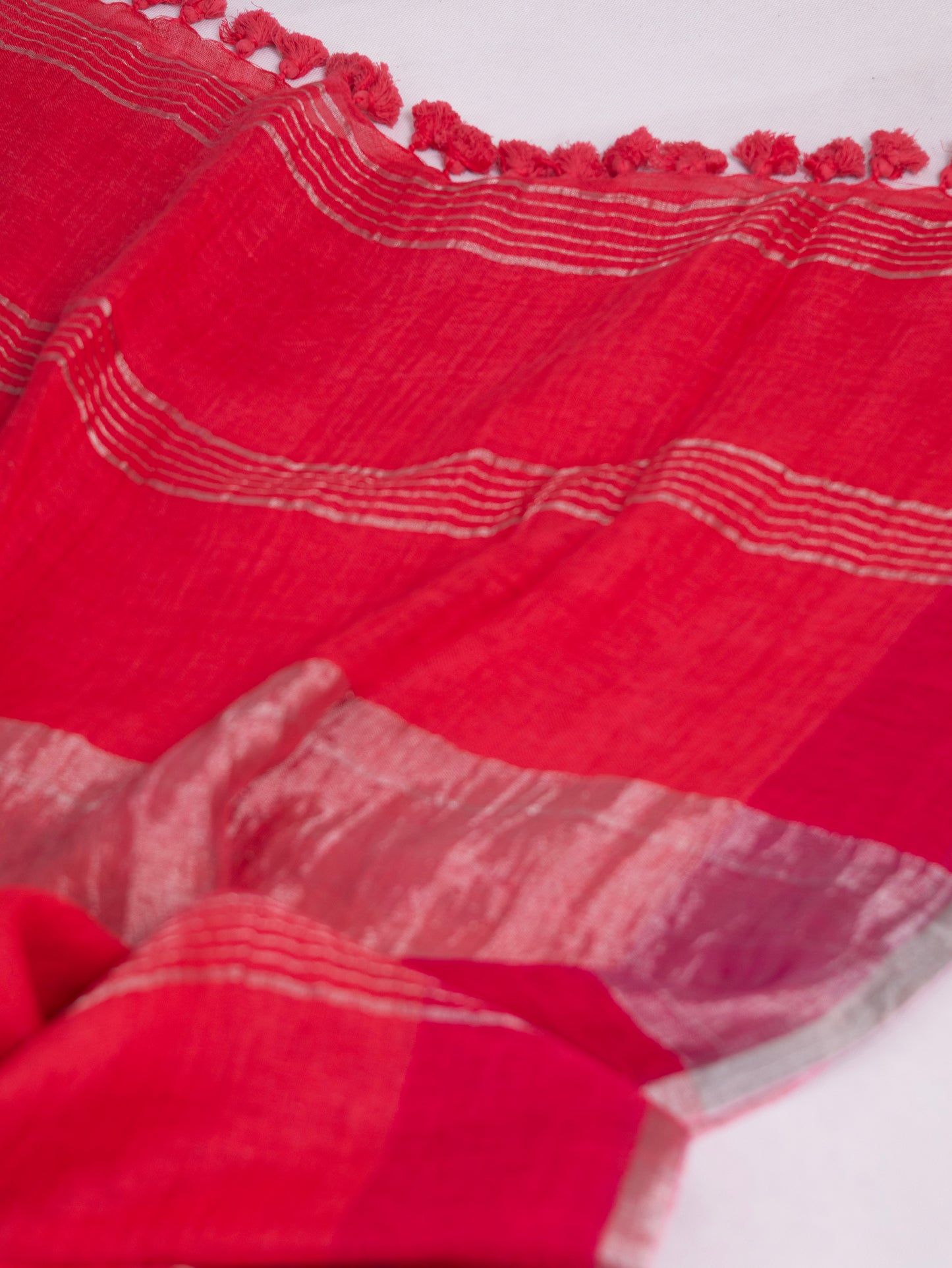 Peach & Rani pink color pure linen saree-S194