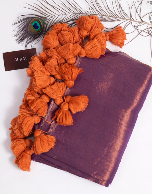 Golden & lavender combination  tissue saree - S210