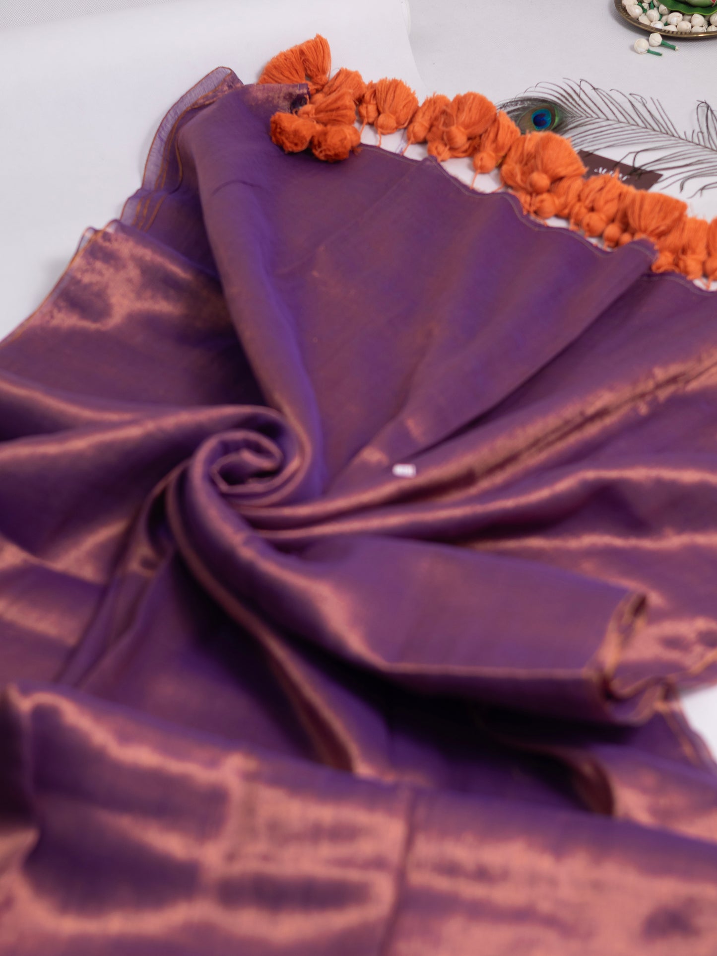 Golden & lavender combination  tissue saree - S210