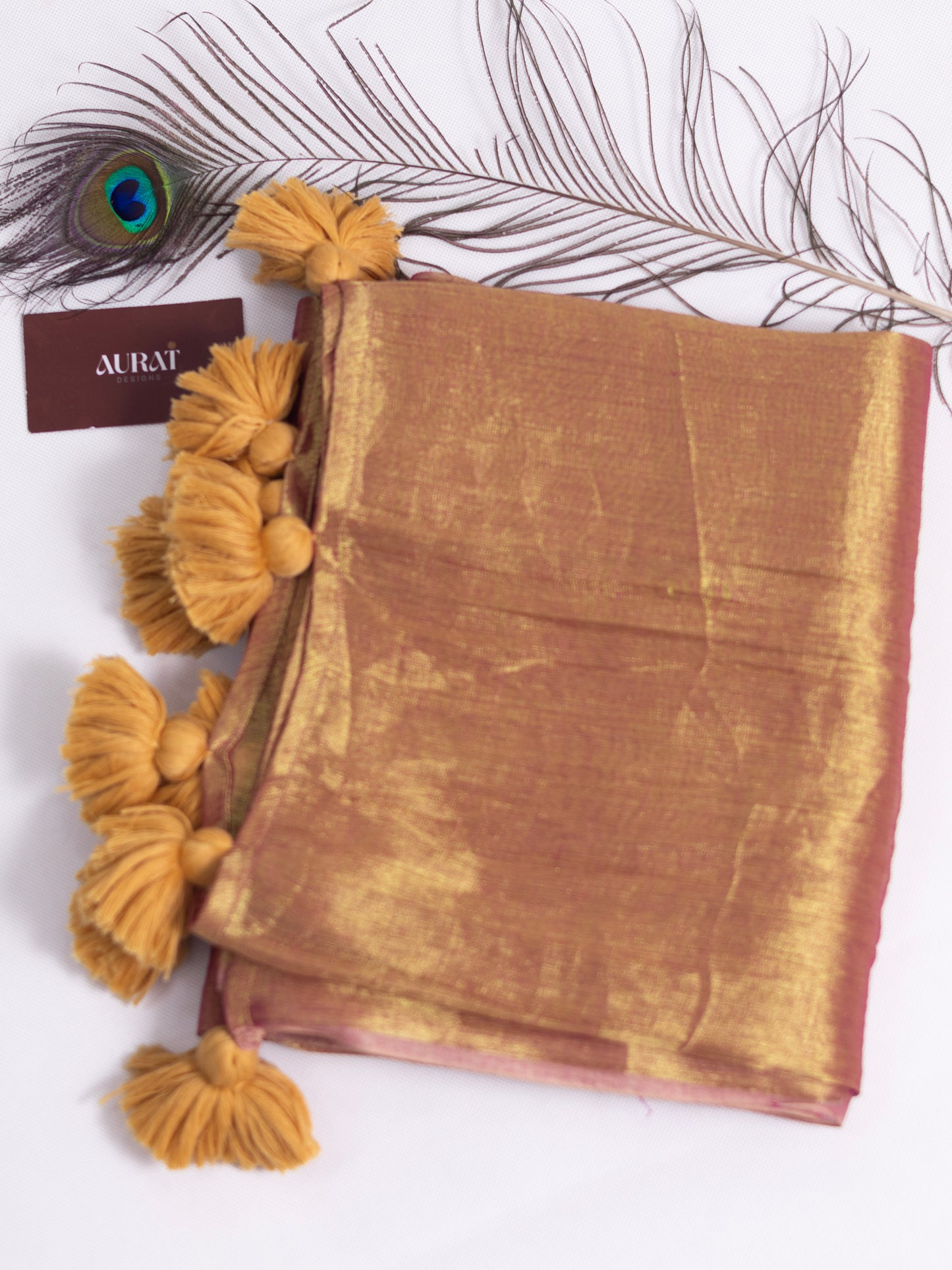 Golden & pink combination tissue saree-S208