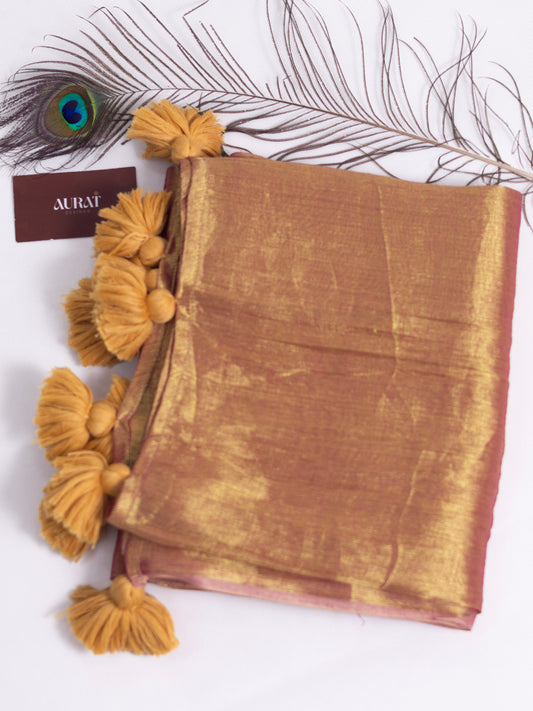 Golden & pink combination tissue saree-S208