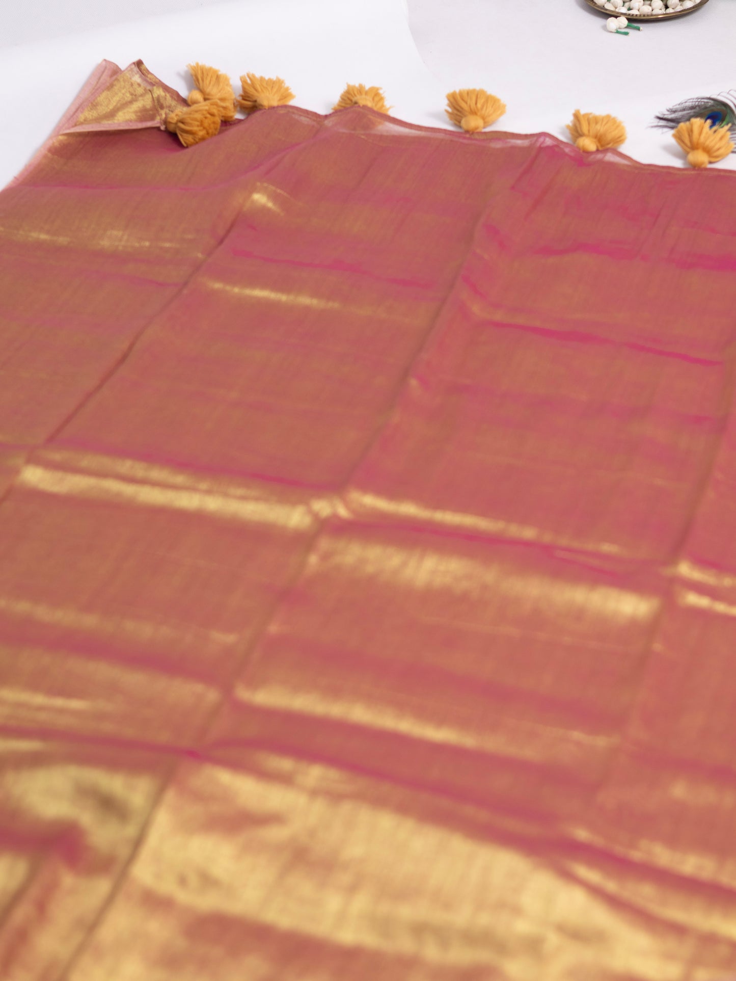 Golden & pink combination tissue saree-S208
