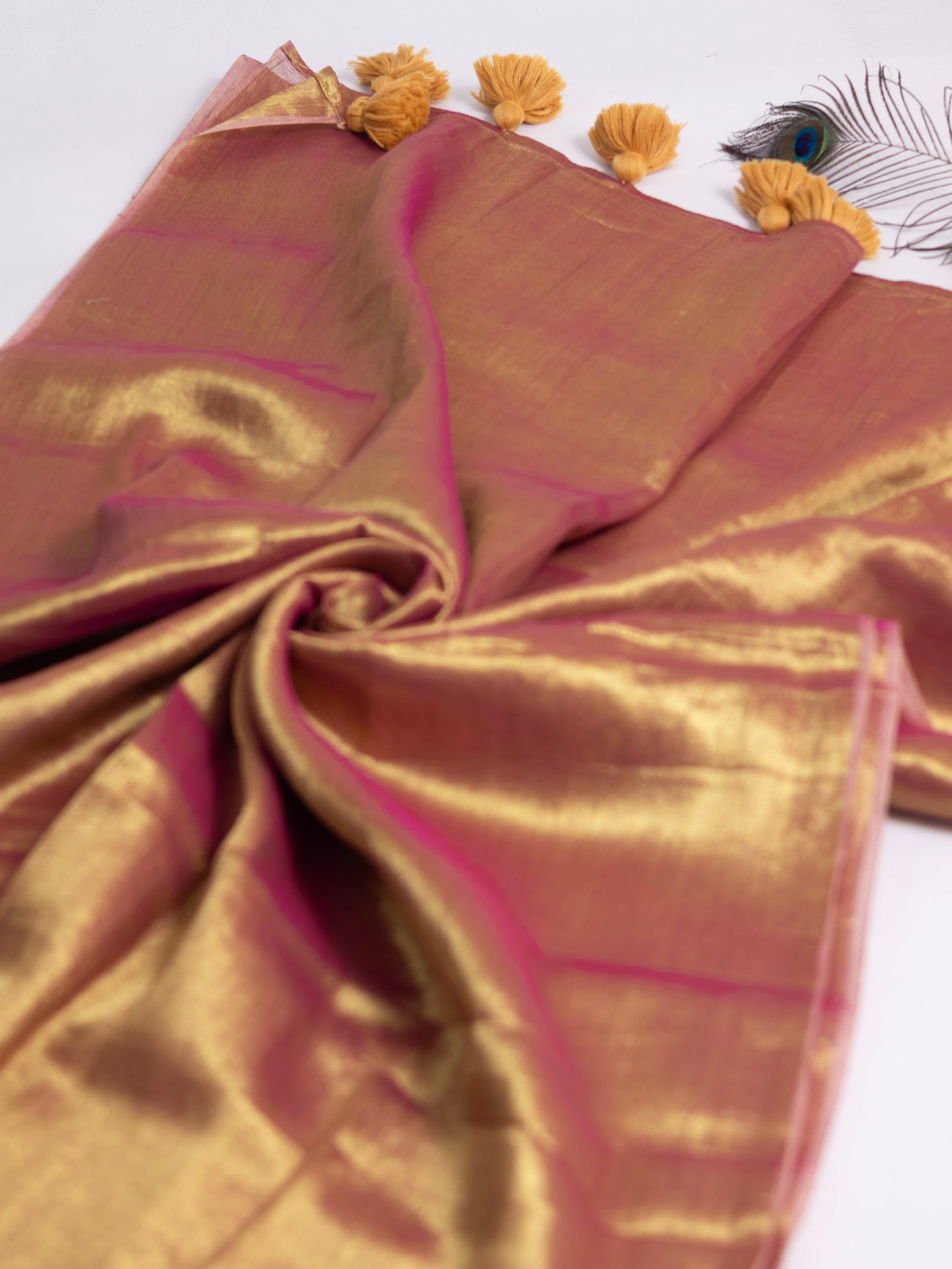 Golden & pink combination tissue saree-S208