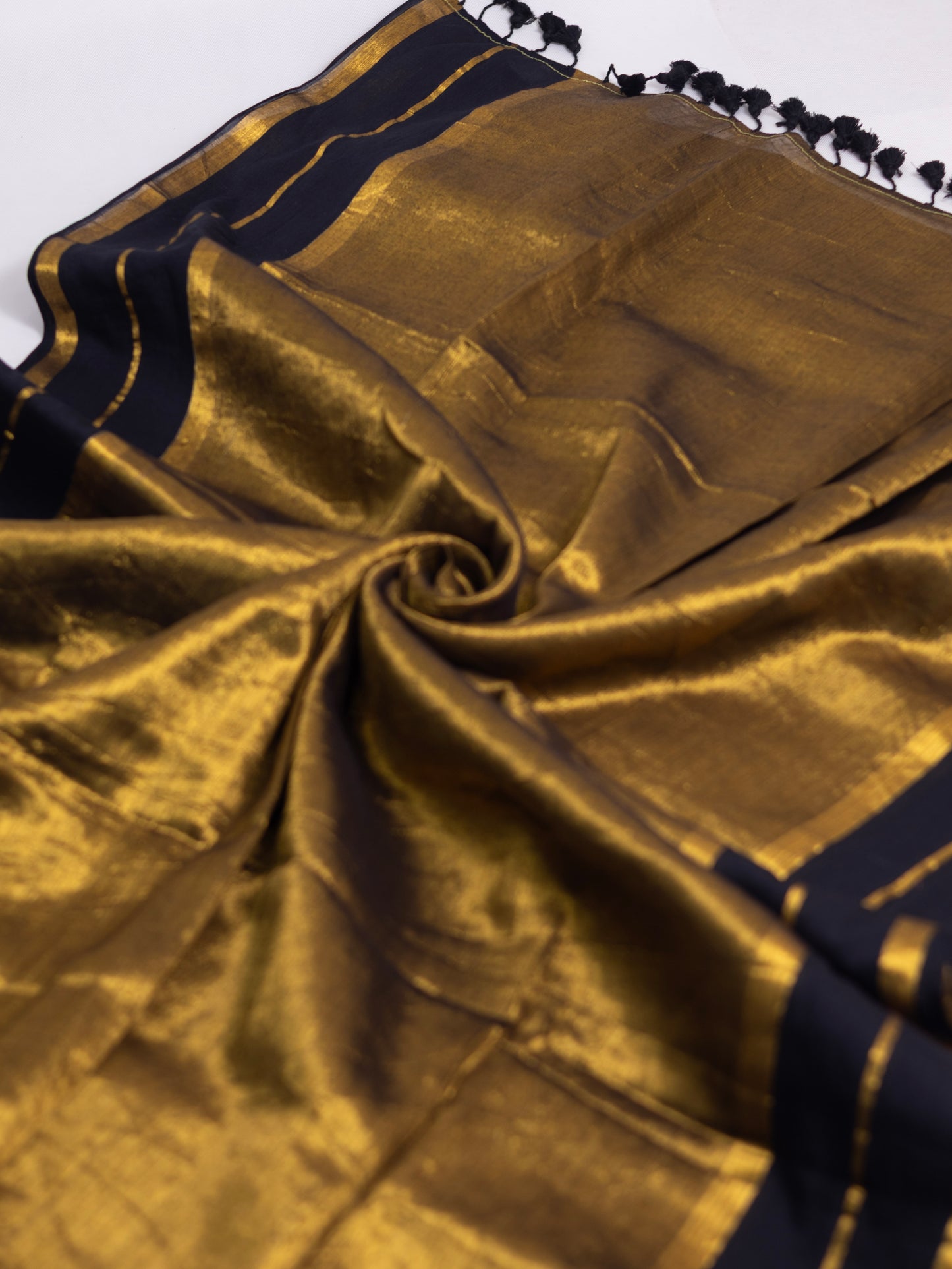 Golden tissue saree with mul cotton border-S188