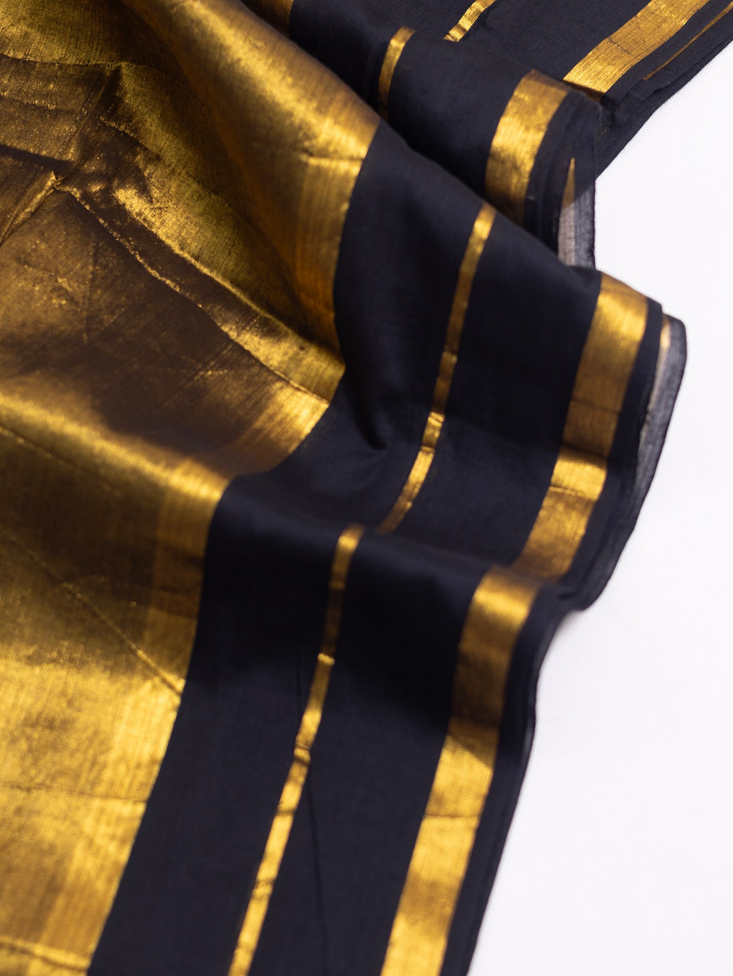 Golden tissue saree with mul cotton border-S188