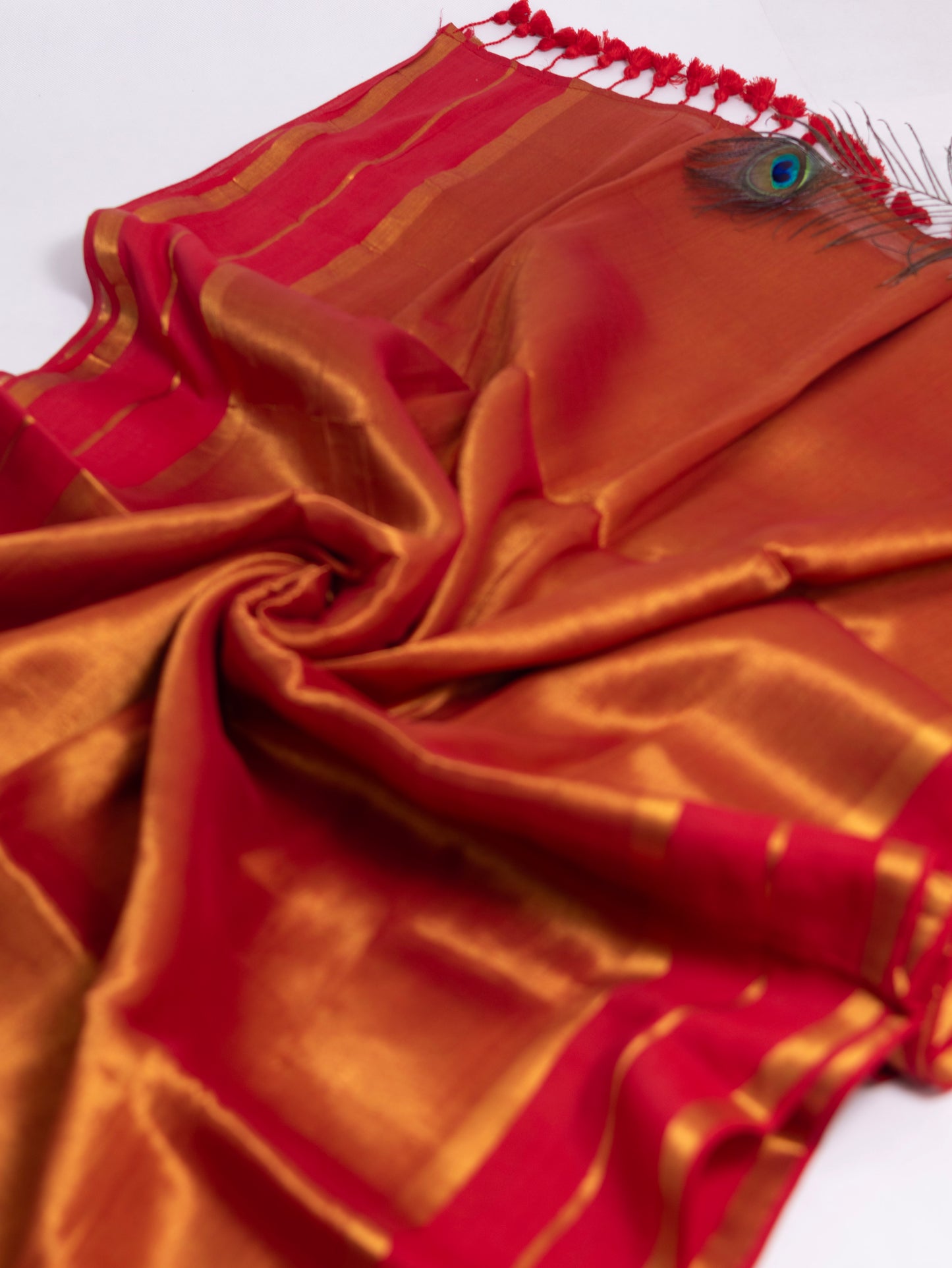 Golden tissue saree with mul cotton border-S187