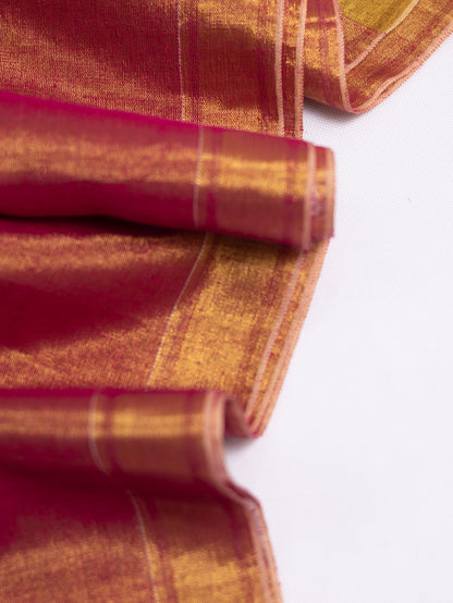 Orange & Gold Linen Tissue Saree with Classic Golden Border