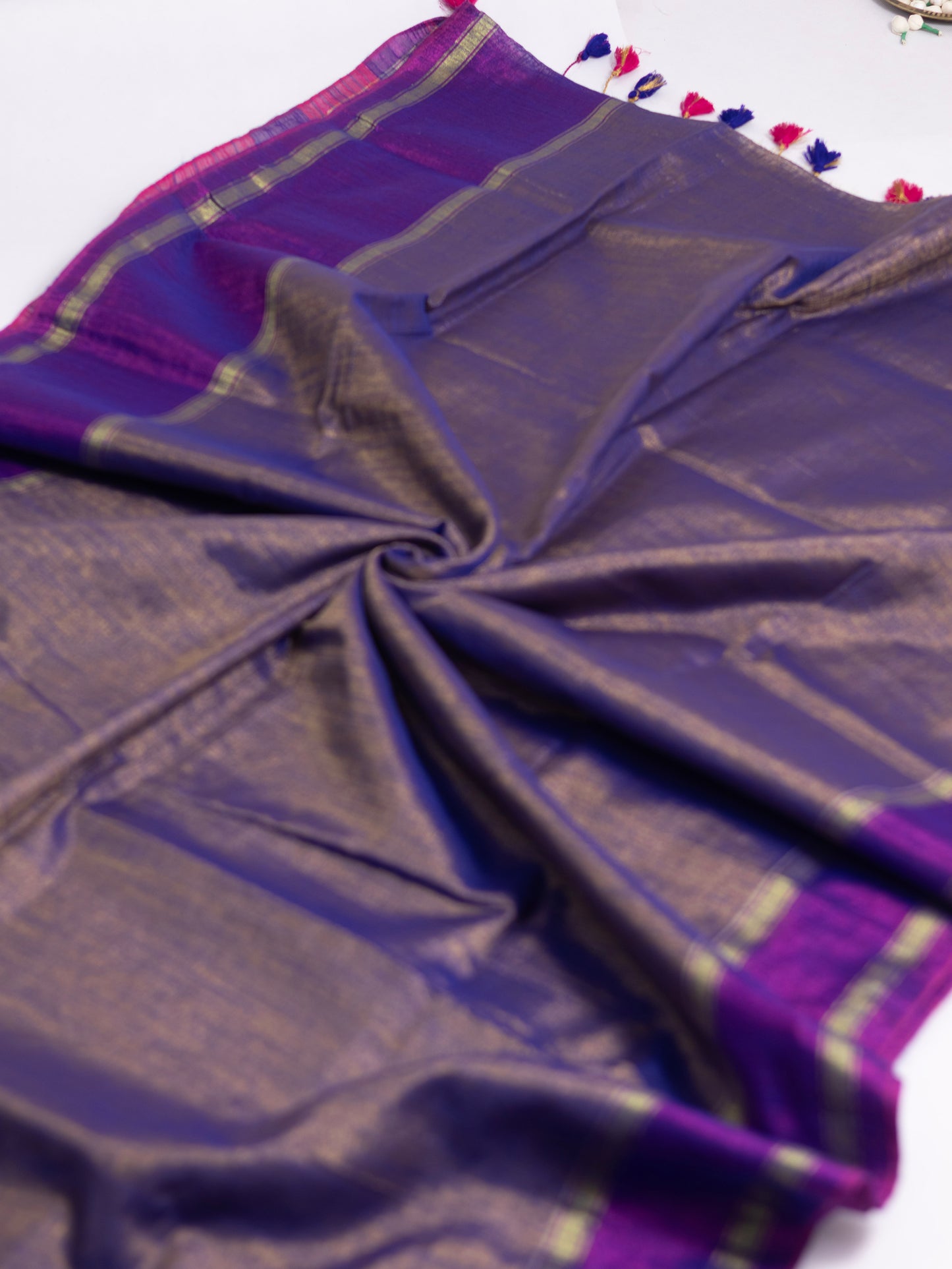 Purple & Gold Linen Tissue Saree with Contrast Pink Pallu