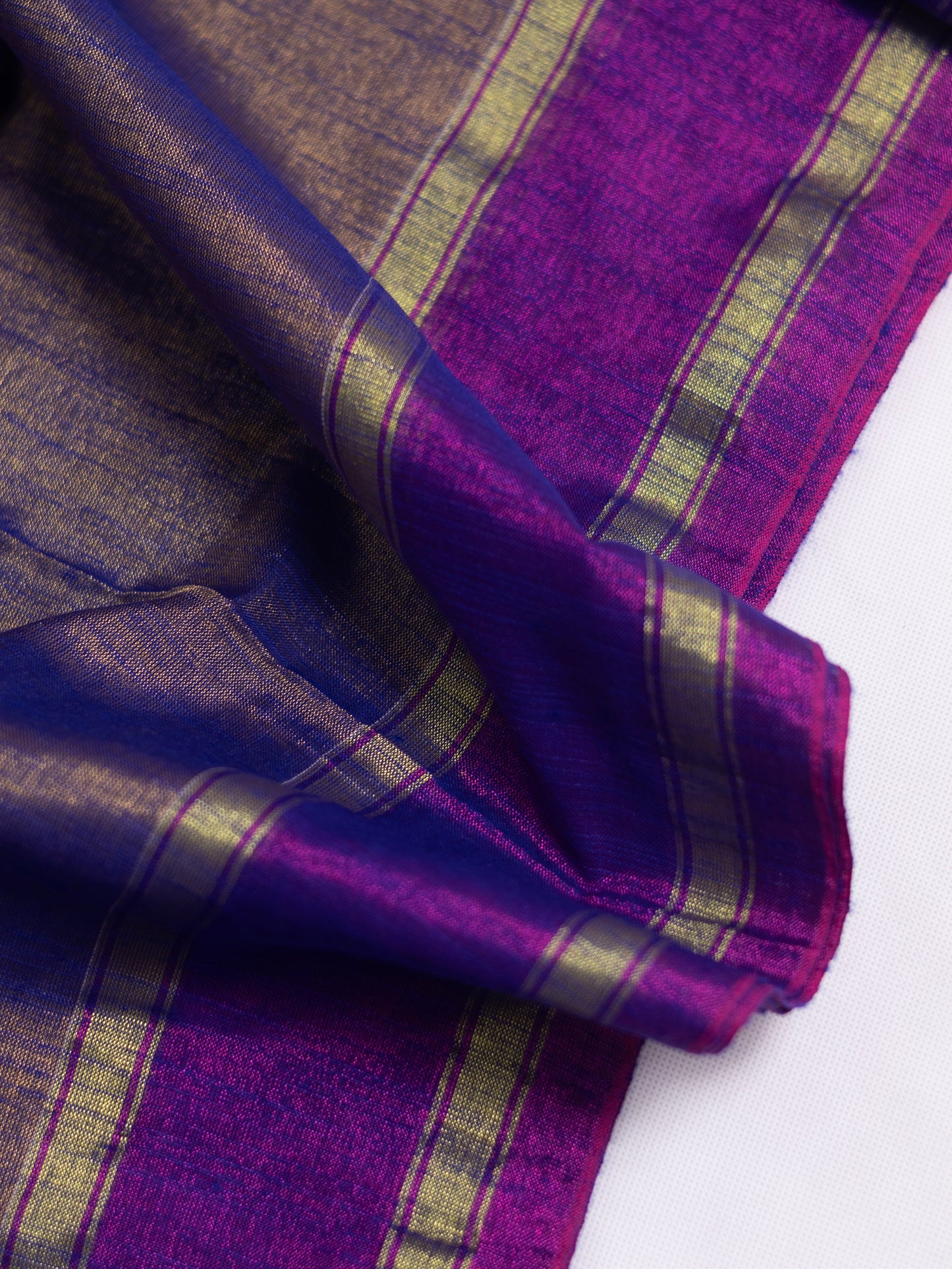 Purple & Gold Linen Tissue Saree with Contrast Pink Pallu