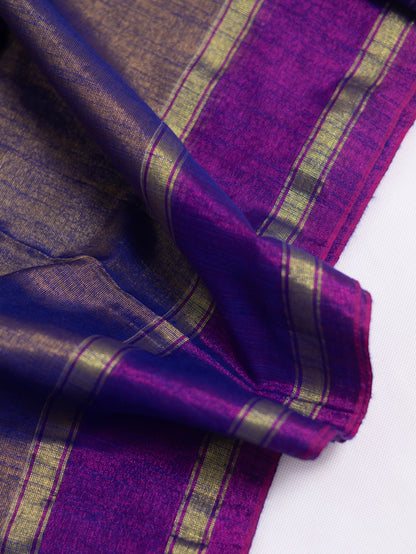 Purple & Gold Linen Tissue Saree with Contrast Pink Pallu