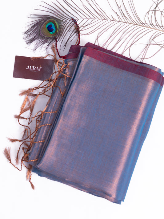 Peacock blue & silver combination raga tissue saree- S145