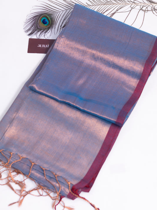 Peacock blue & silver combination raga tissue saree- S145