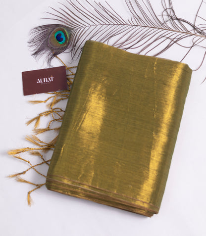 Golden plain raga tissue saree