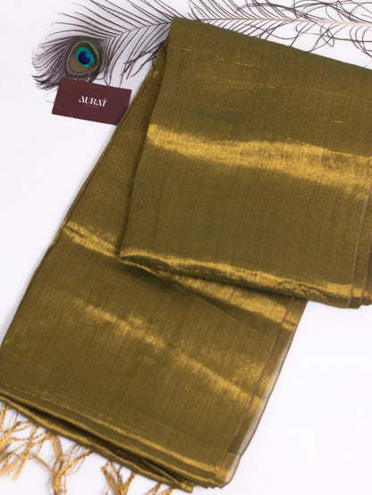 Golden plain raga tissue saree