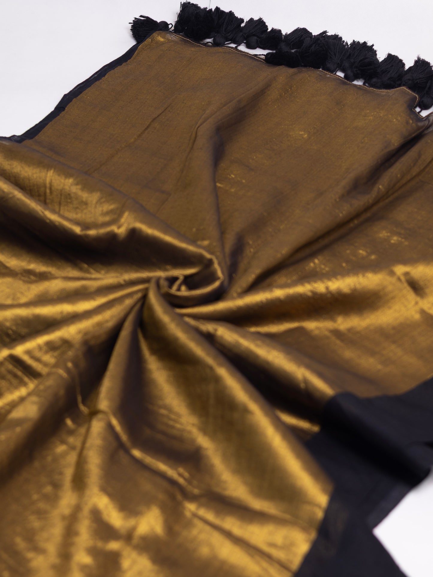 Golden  tissue saree with black  mul cotton border-S209