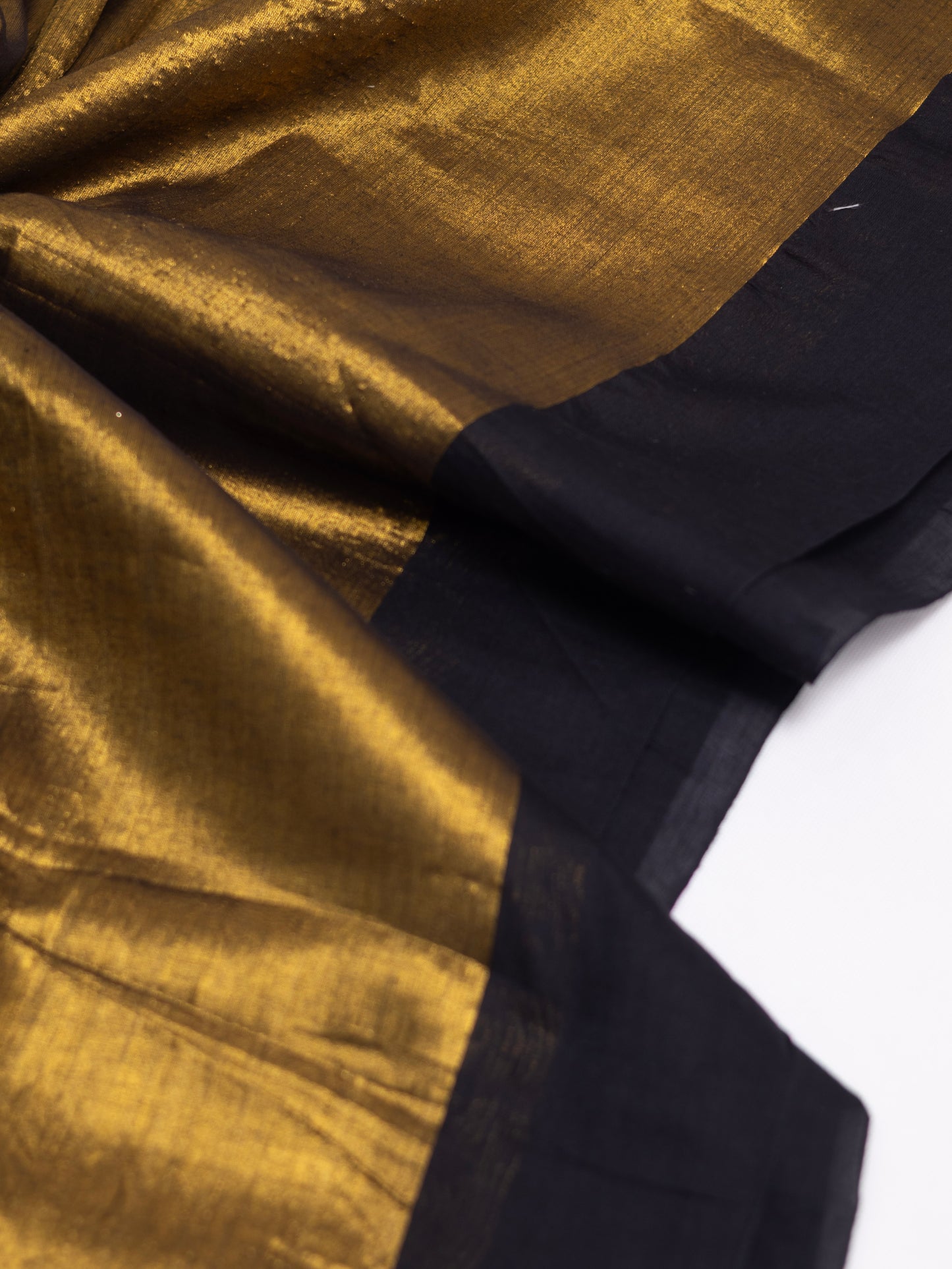 Golden  tissue saree with black  mul cotton border-S209