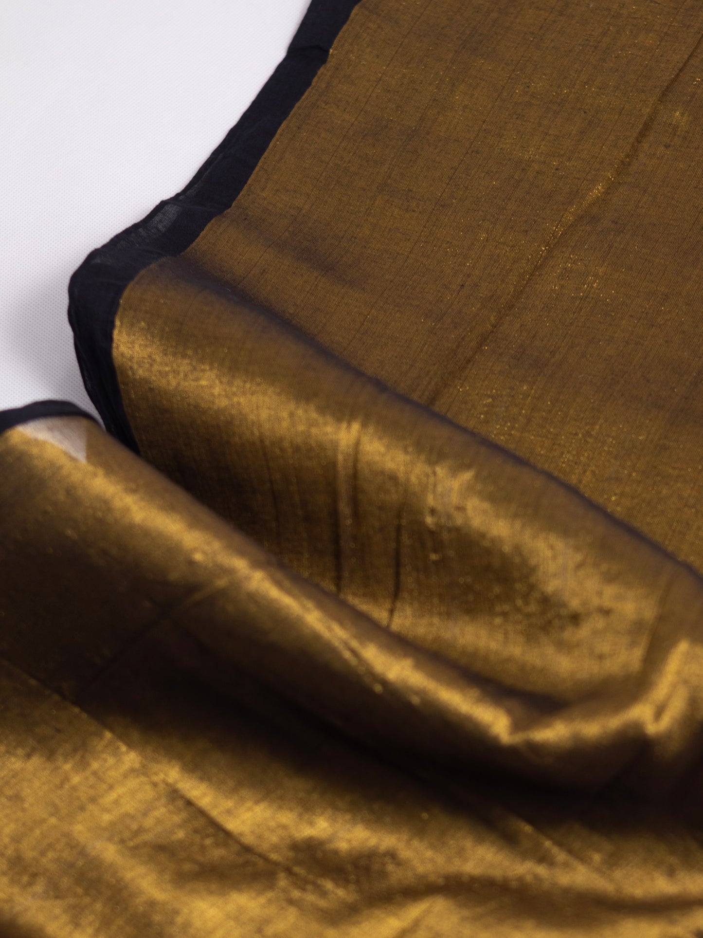 Golden  tissue saree with black  mul cotton border-S209