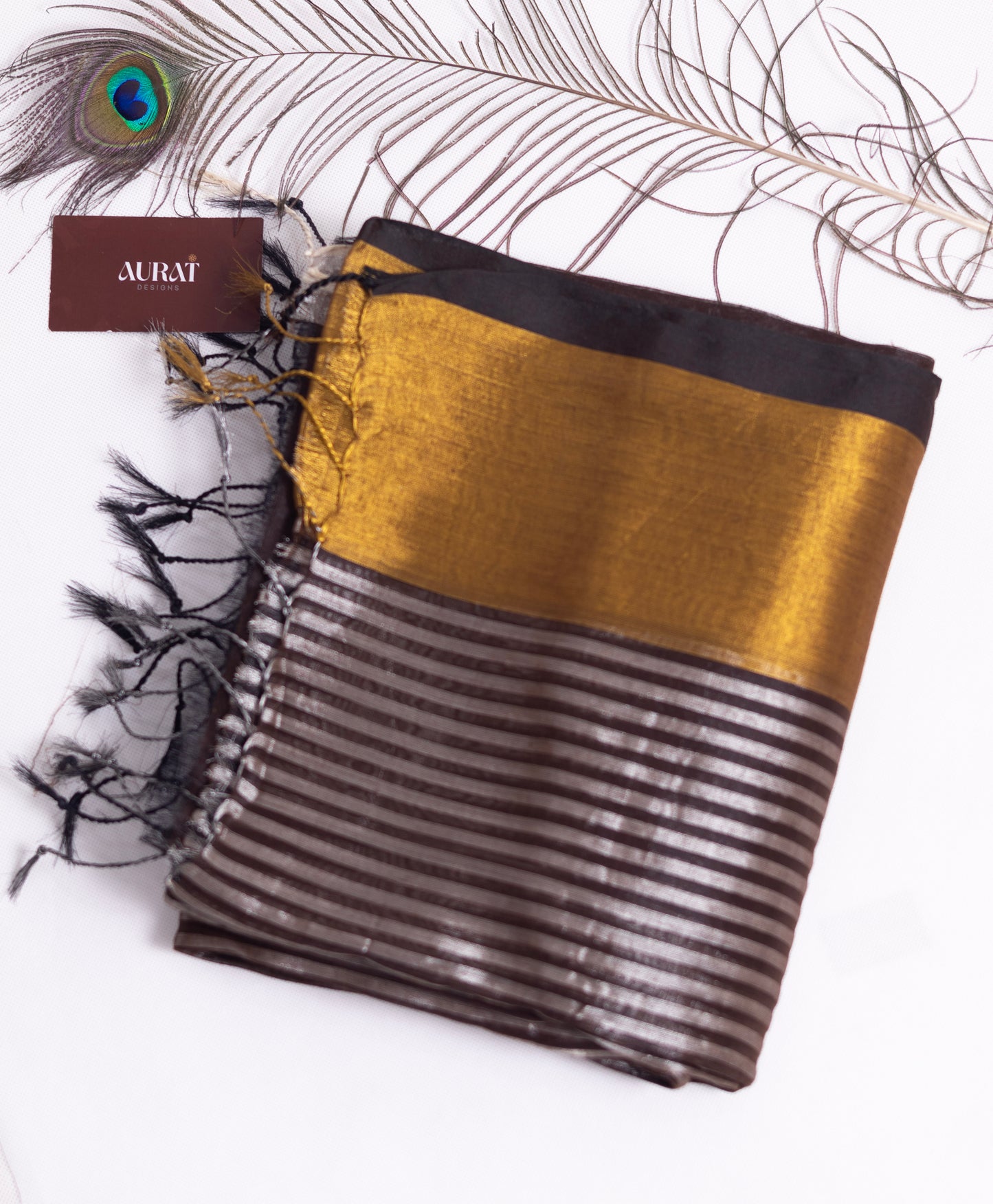 Black zari stripe tissue saree-S211