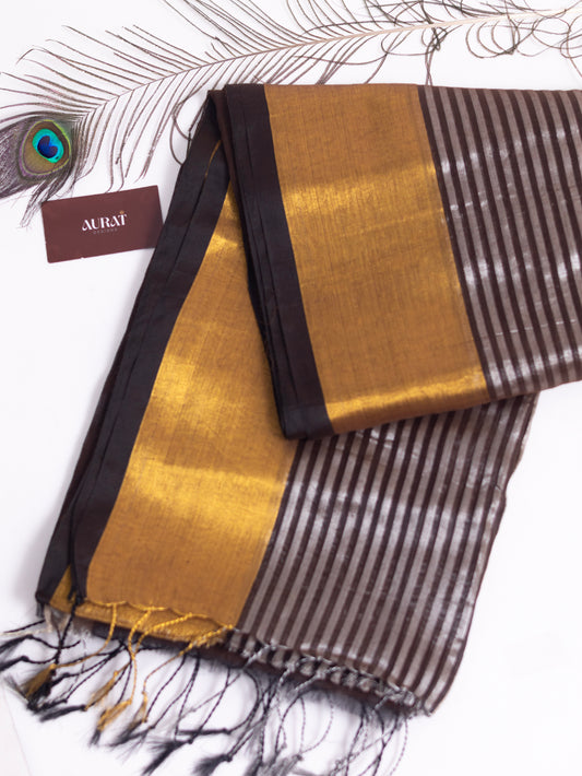 Black zari stripe tissue saree-S211