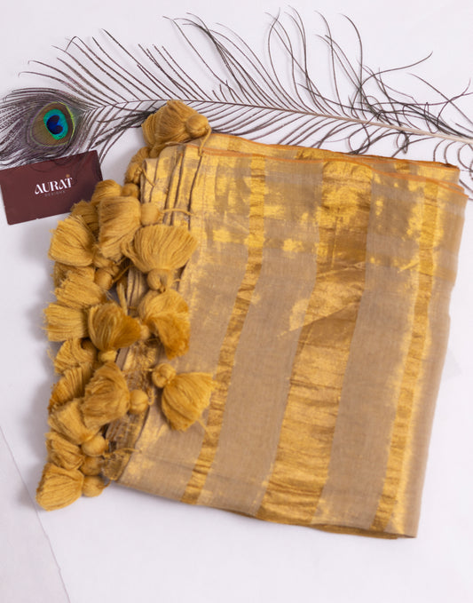 Golden Linen tissue saree -S185