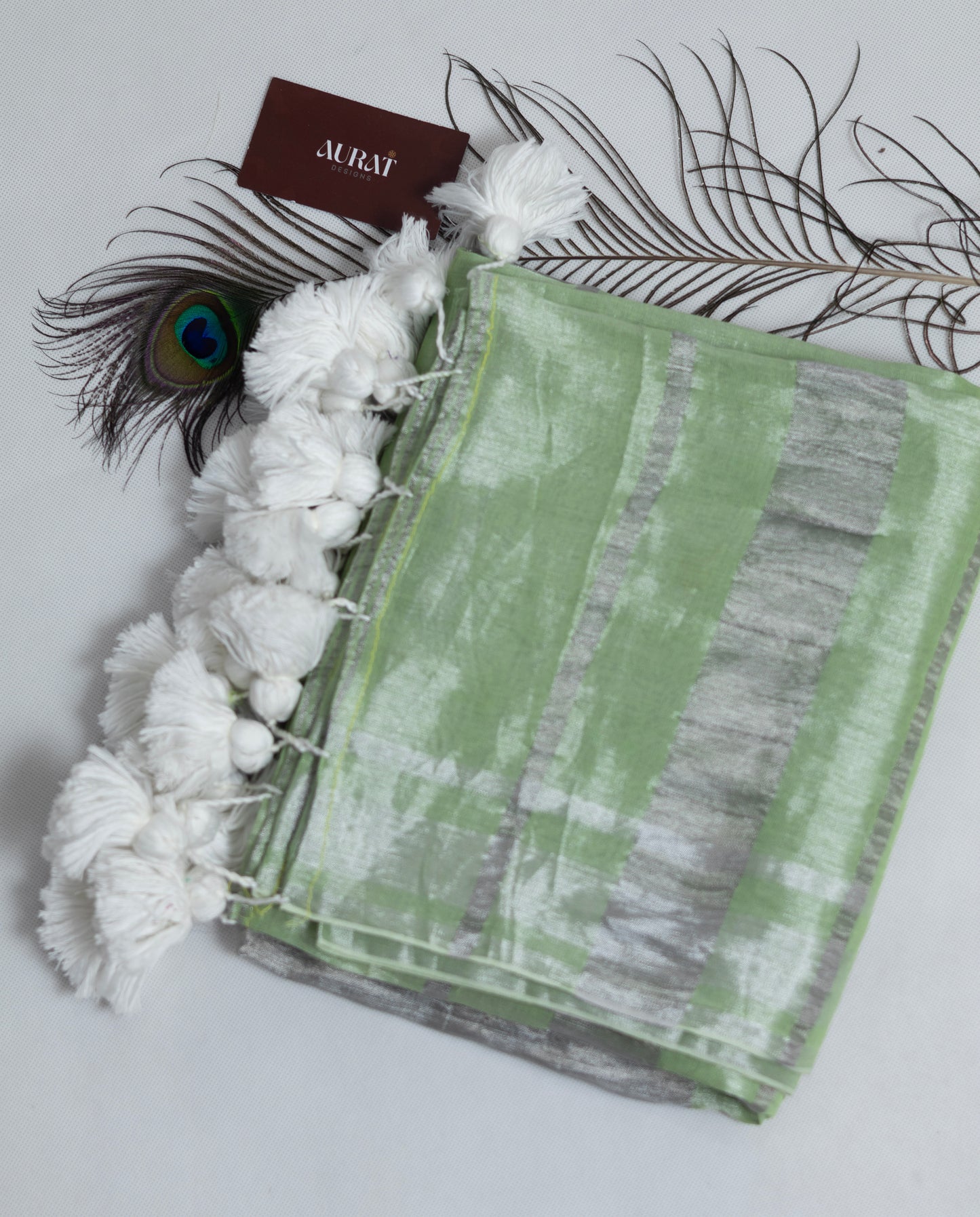 Light green Linen tissue saree -S184