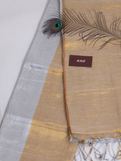 Silver Aura – Silver & Gold Half-and-Half Silk Saree