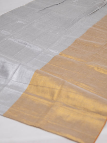 Silver Aura – Silver & Gold Half-and-Half Silk Saree