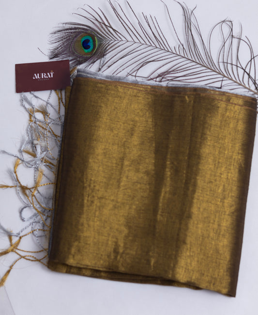Metallic silver & gold combination raga tissue saree -S148