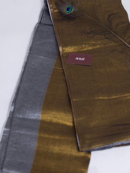 Metallic Grace – Grey & Gold Half-and-Half tissue Silk Saree