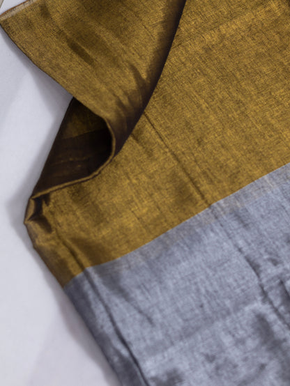 Metallic Grace – Grey & Gold Half-and-Half tissue Silk Saree
