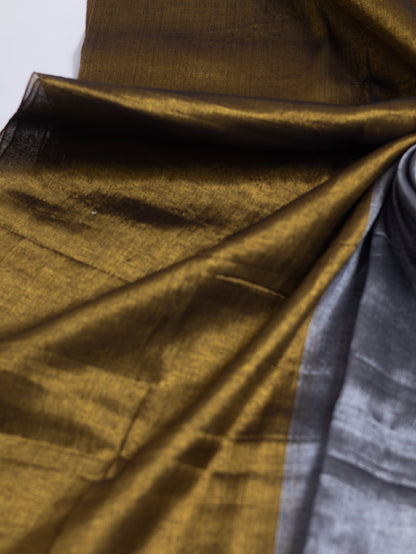 Metallic Grace – Grey & Gold Half-and-Half tissue Silk Saree