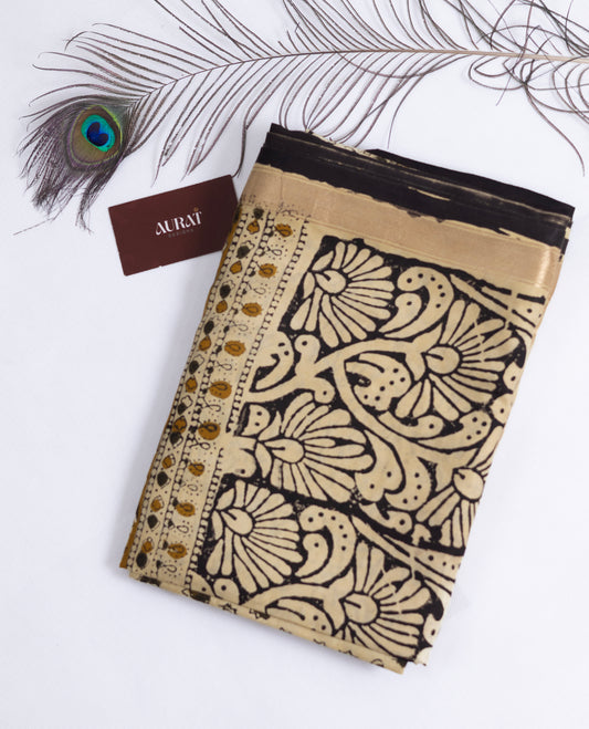 Cream color handloom crepe silk saree-S154