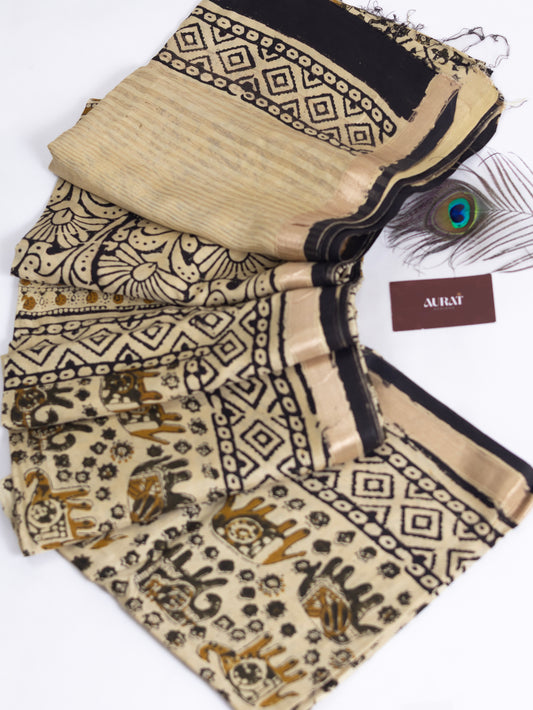 Cream color handloom crepe silk saree-S154