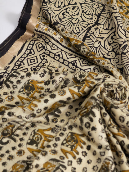 Cream color handloom crepe silk saree-S154