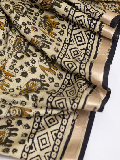 Cream color handloom crepe silk saree-S154